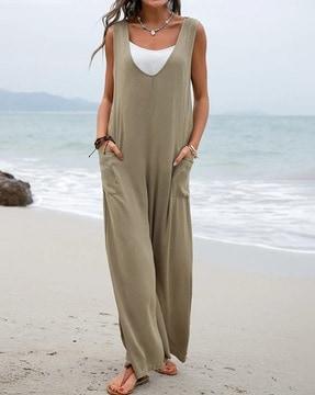 women v-neck sleeveless jumpsuit