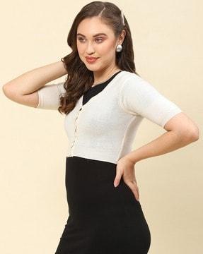 women v-neck slip-on blouse