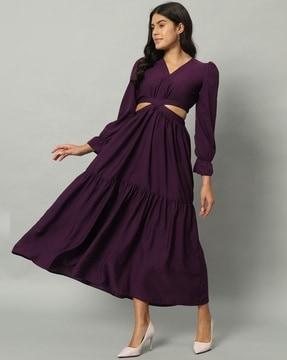 women v-neck tiered dress with cutouts