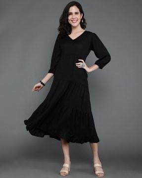 women v-neck tiered dress