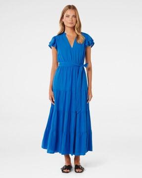 women v-neck tiered dress