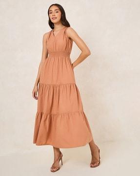 women v-neck tiered dress