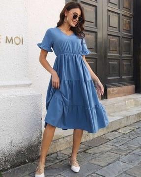 women v-neck tiered dress