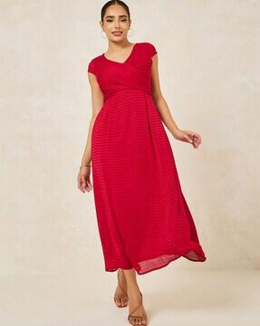 women v-neck wrap detail a-line dress