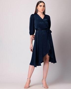 women v-neck wrap dress