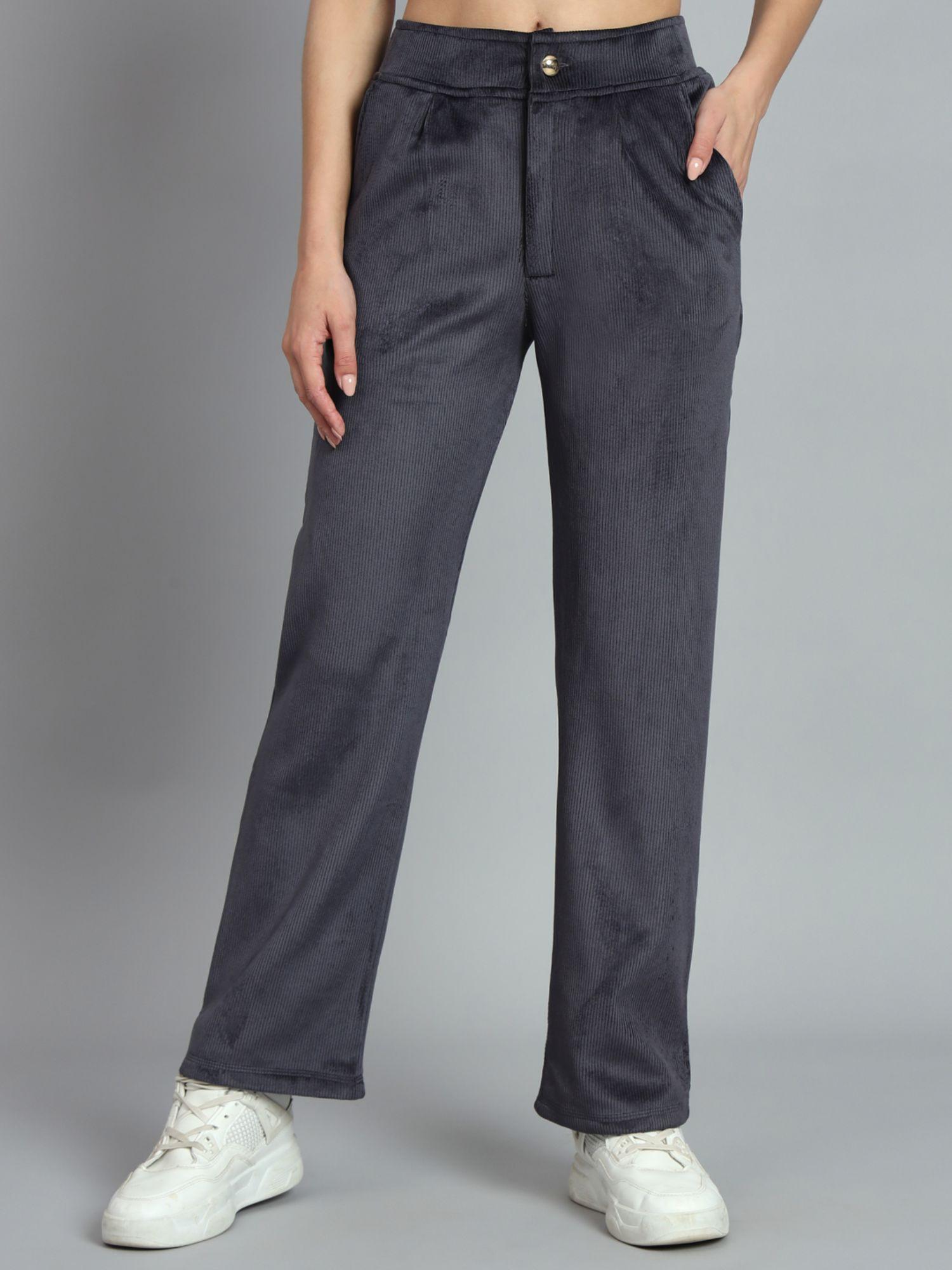 women velvet charcoal grey trouser