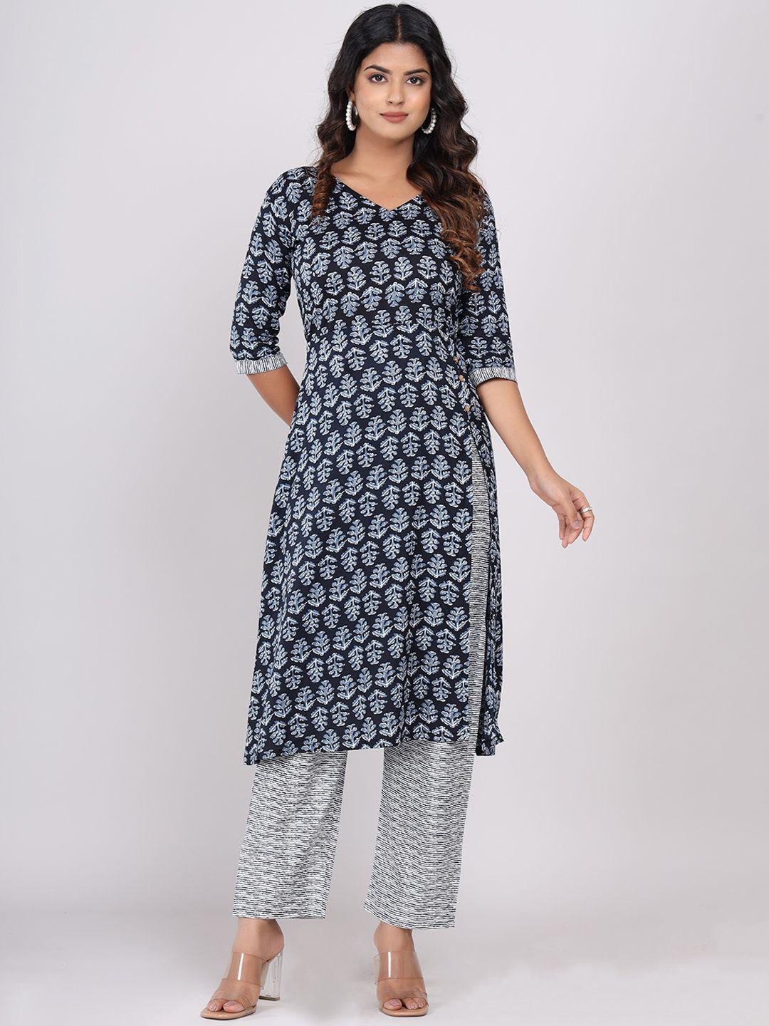 women village ethnic motifs printed pure cotton kurta with trousers