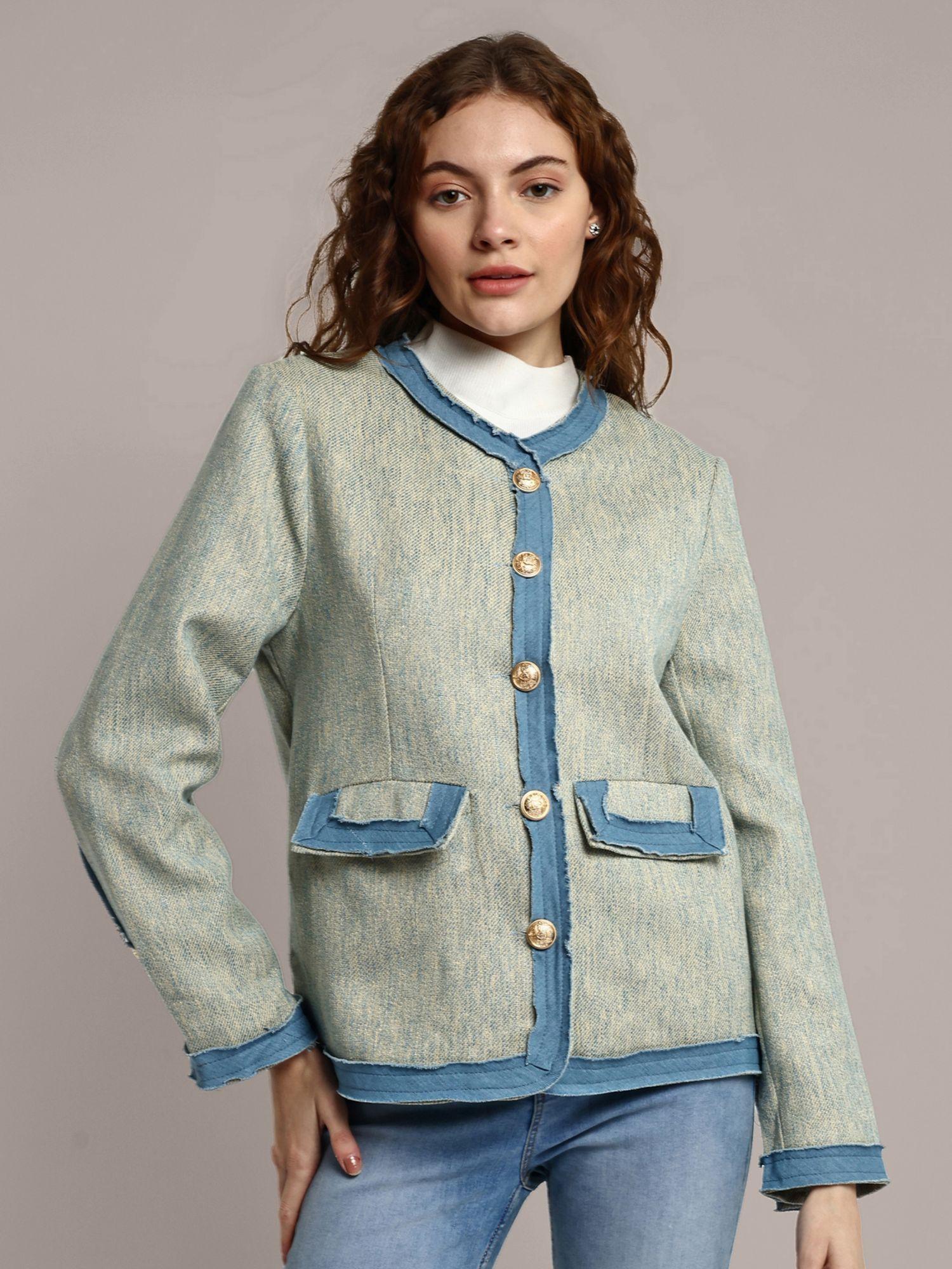 women vintage tweed coat with button detailing