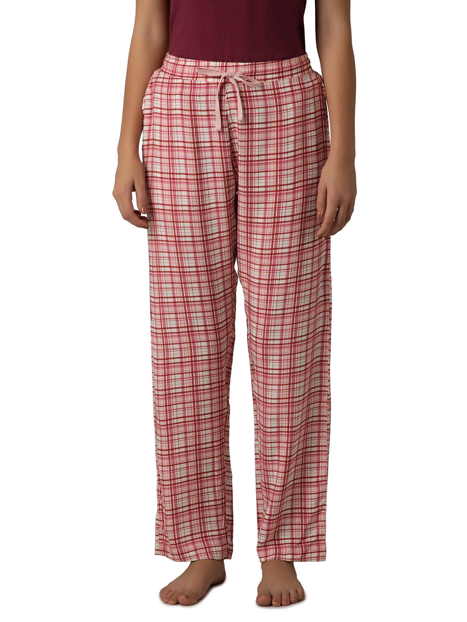 women viscose checks red pyjama