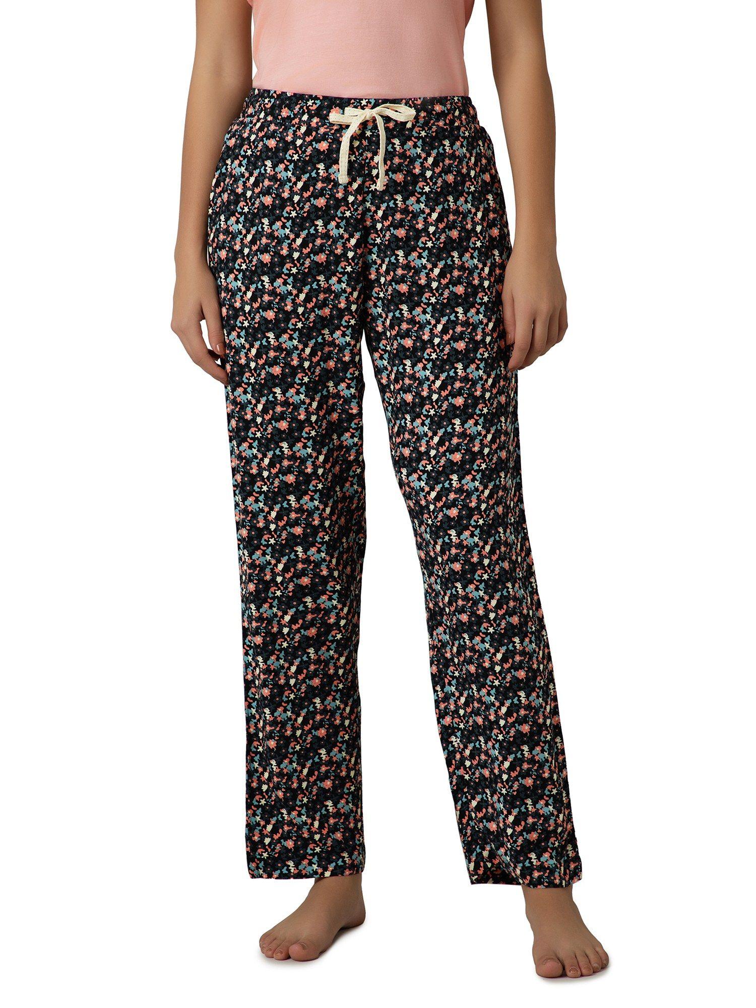 women viscose floral black pyjama