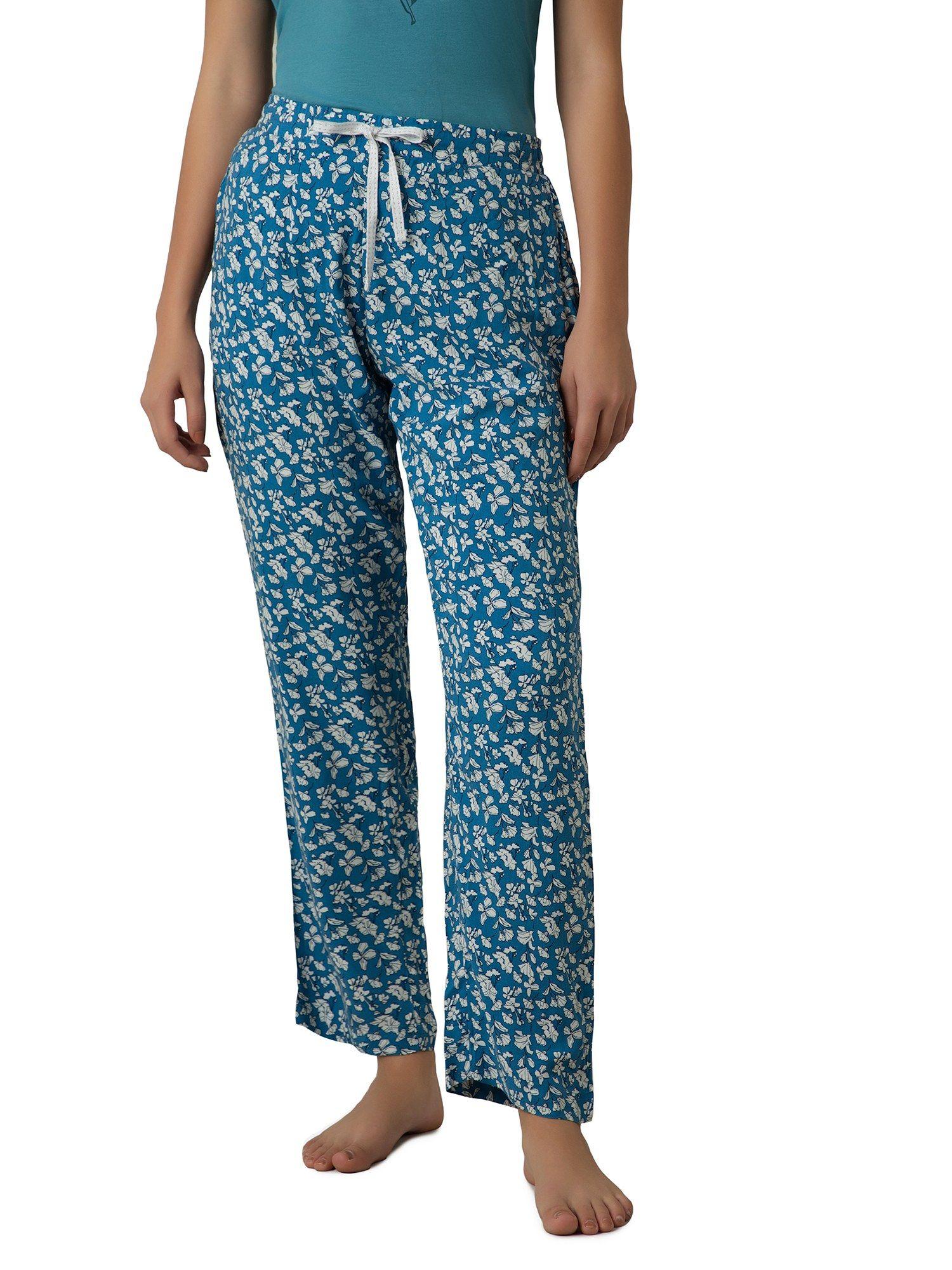 women viscose floral blue pyjama