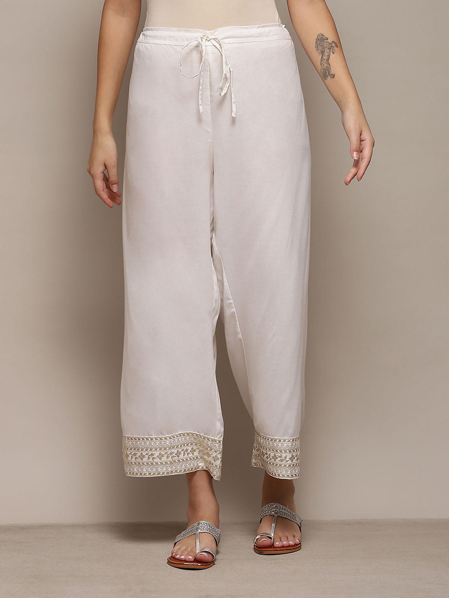 women viscose solid pants - off white