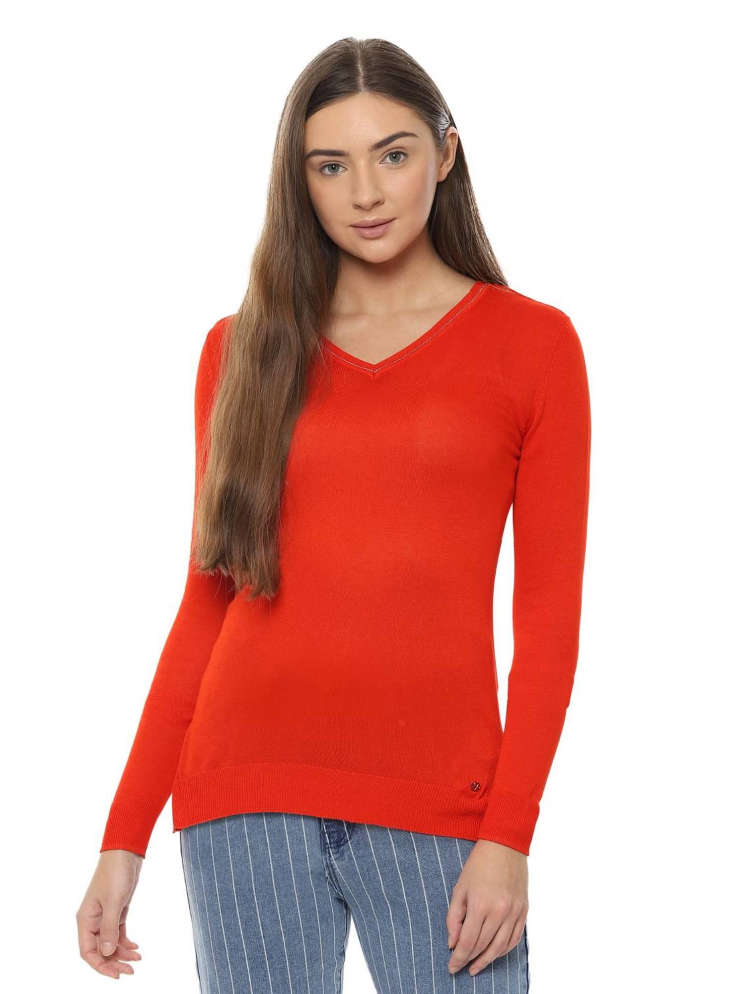 women viscose solid regular fit orange top