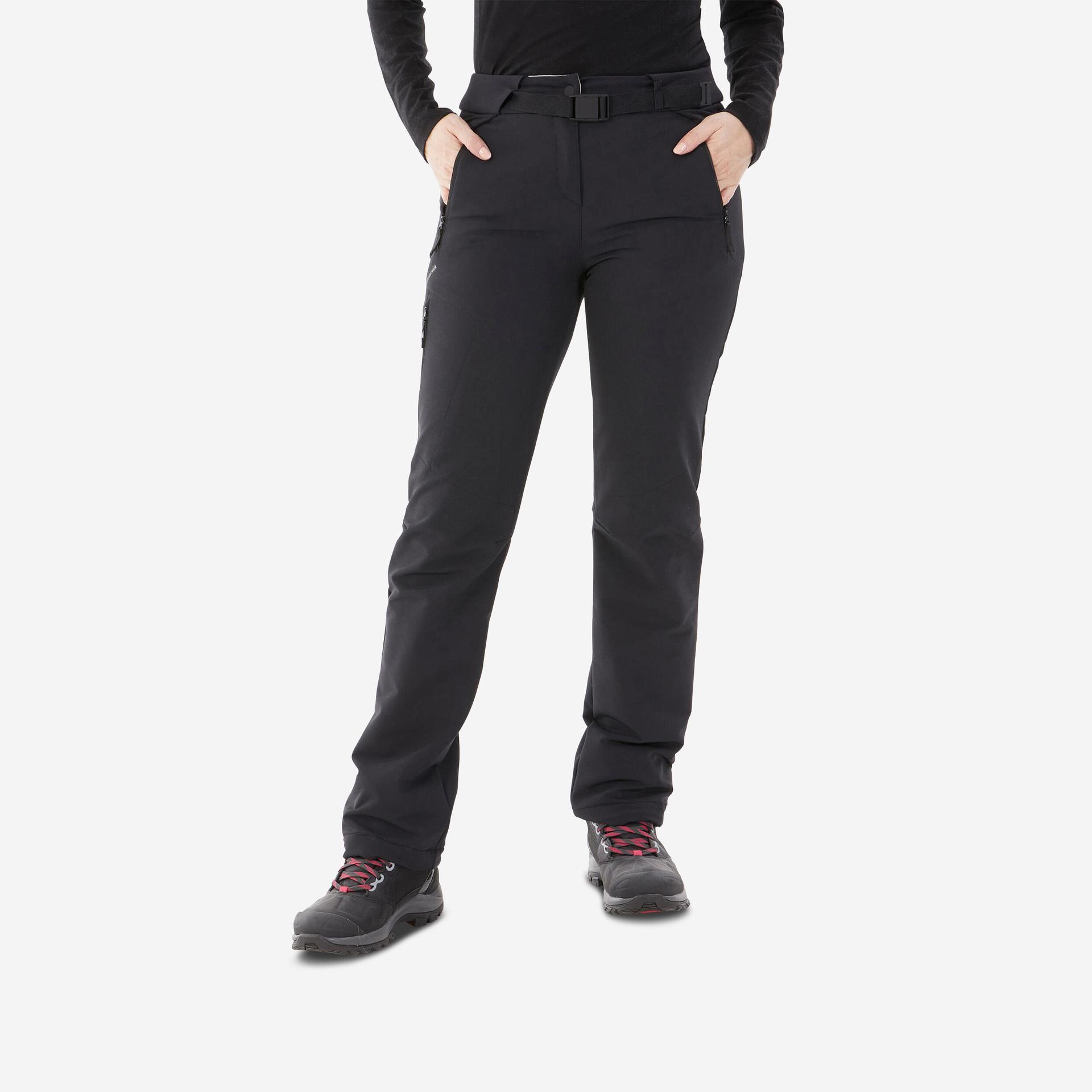 women warm water-repellent snow hiking trousers - sh500 black