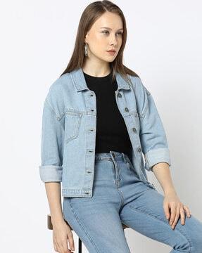 women washed fitted denim jacket