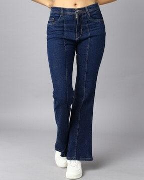 women washed flared jeans