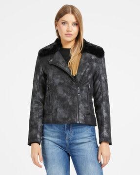 women washed regular fit bomber jacket