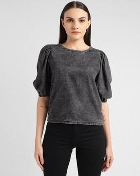 women washed regular fit round-neck top