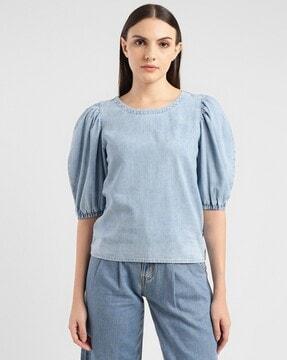 women washed regular fit round-neck top