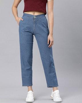 women washed regular fit straight jeans with insert pockets