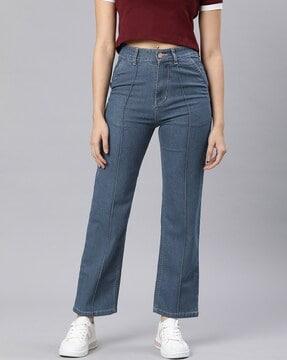 women washed regular fit straight jeans with insert pockets