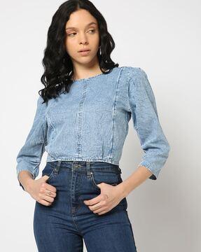 women washed regular fit top