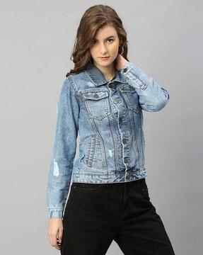 women washed relaxed fit denim jacket