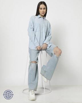 women washed relaxed fit shirt