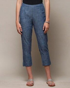 women washed straight fit narrow pants