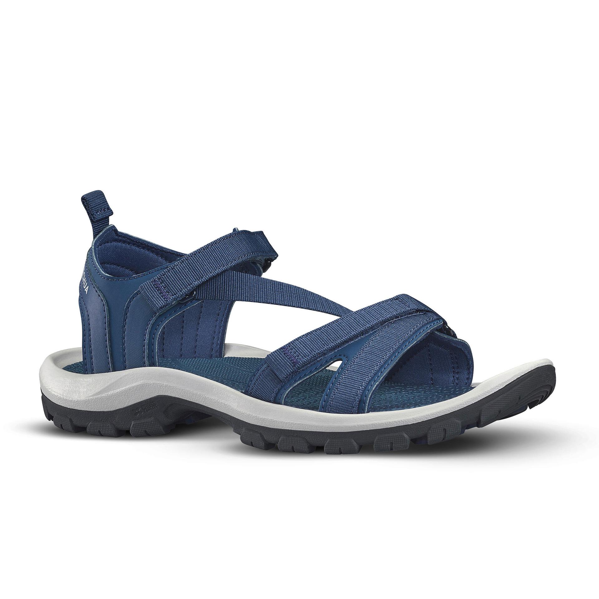 women water resistant sports sandals with velcro strap abyss blue  - nh500