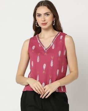 women weaved slim fit top