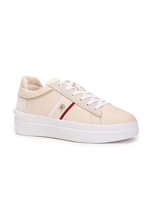 women webbing leather court sneakers