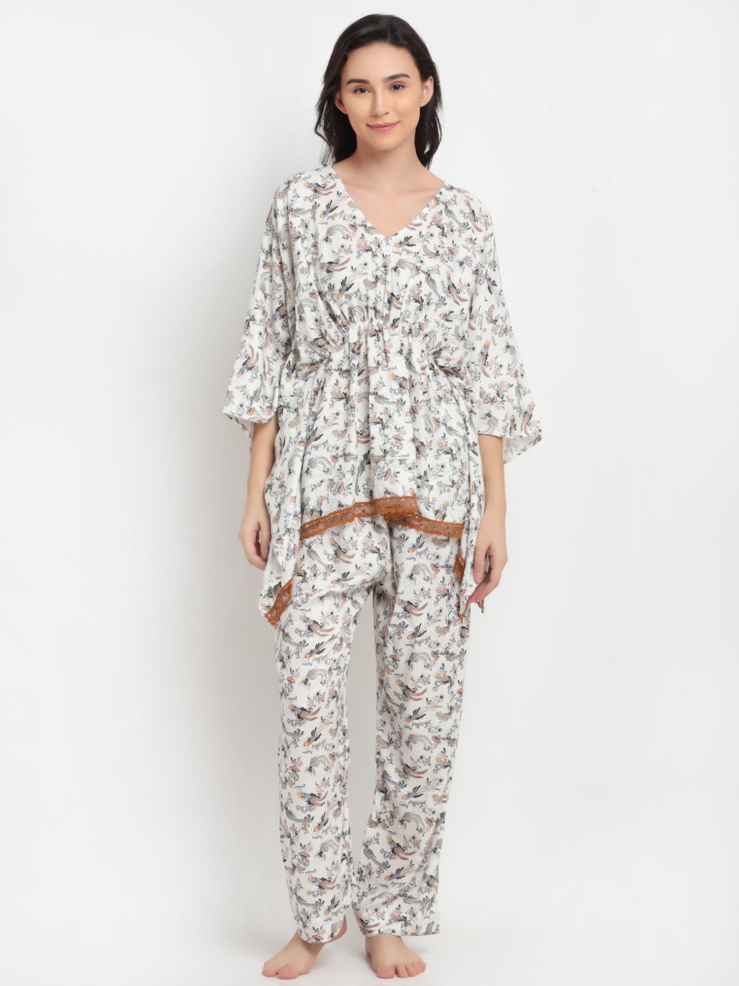 women white & grey printed night suit