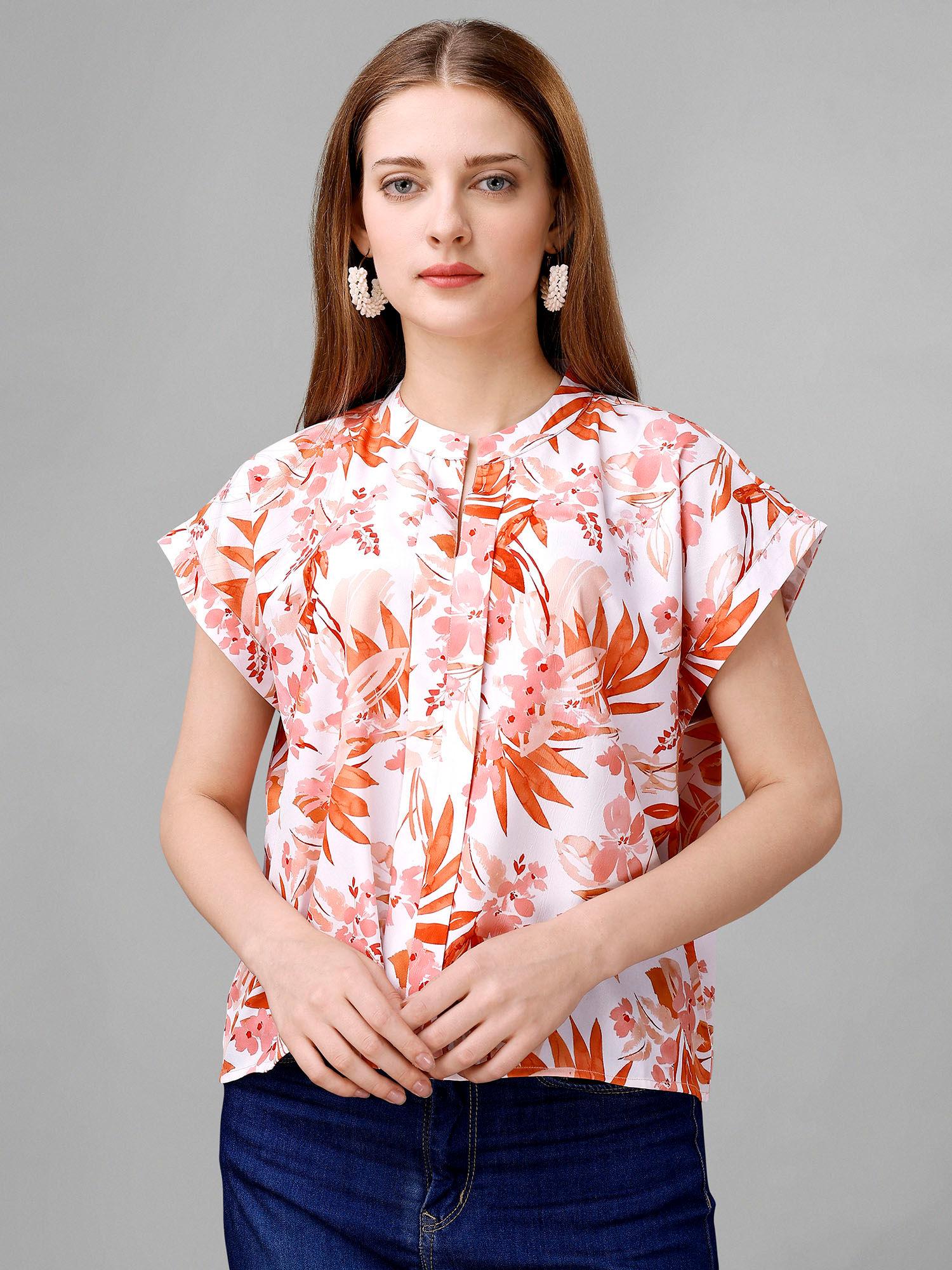 women white & order flower printed western top