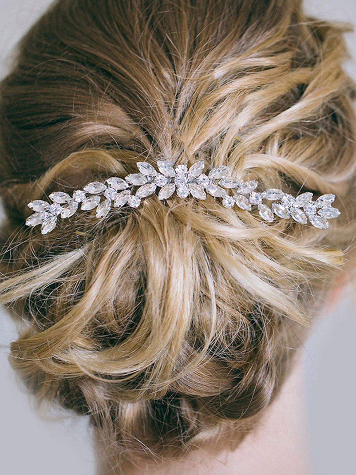 women white & silver-toned flower crystal bridal comb pin