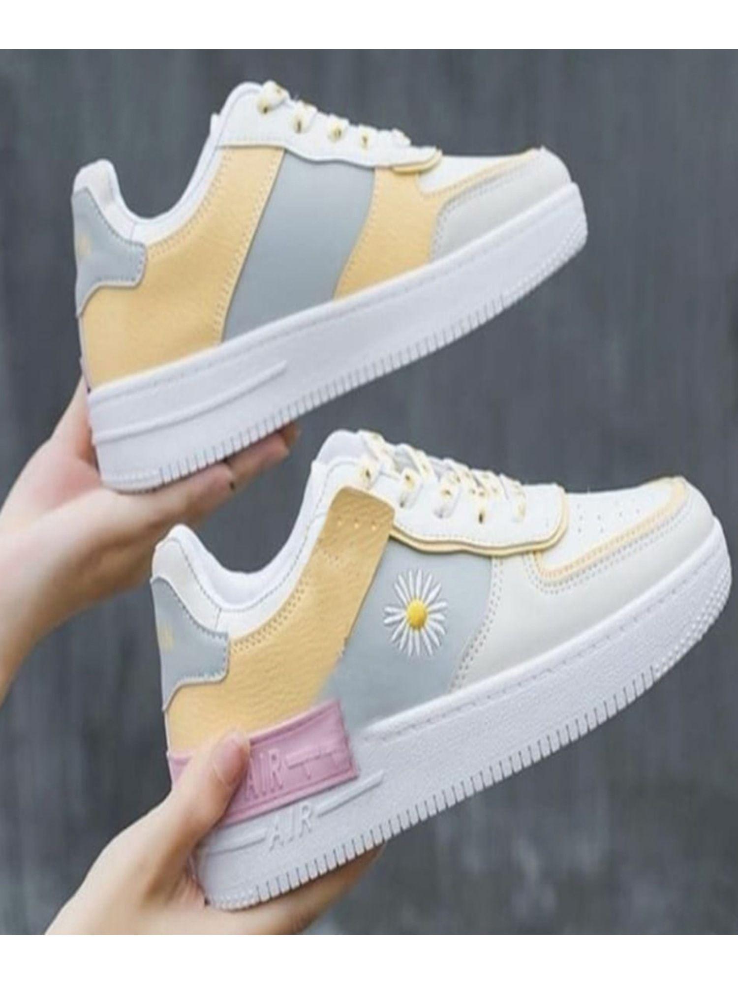 women white & yellow colorblocked sneakers