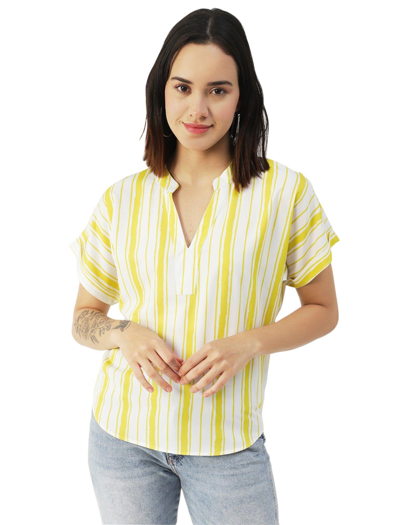 women white & yellow stripes printed top