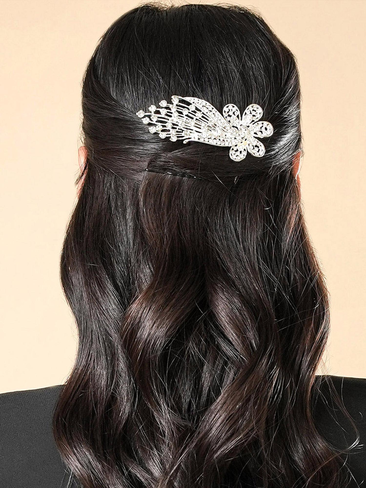 women white and silver-toned embellished comb pin