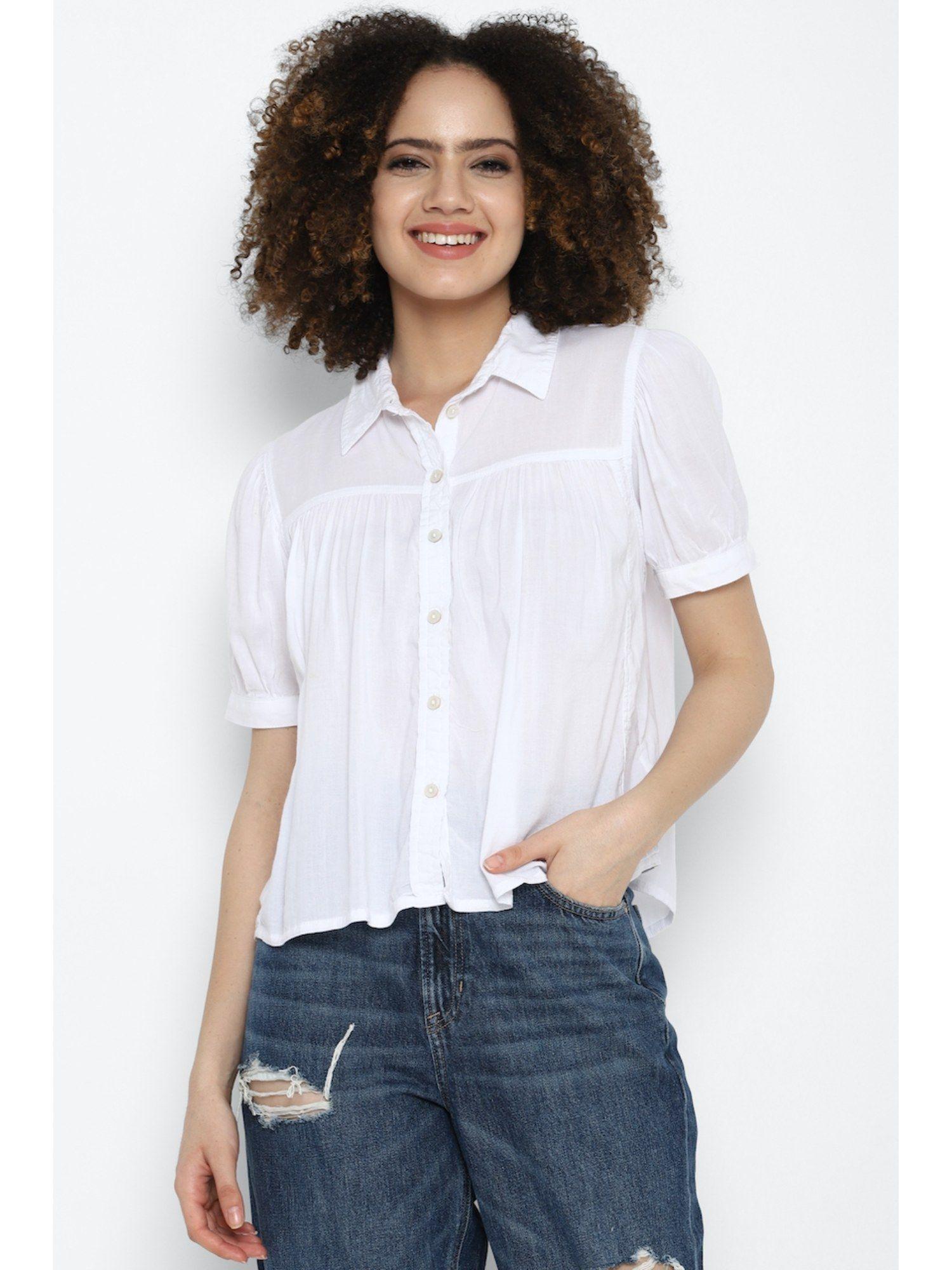 women white button-up shirt