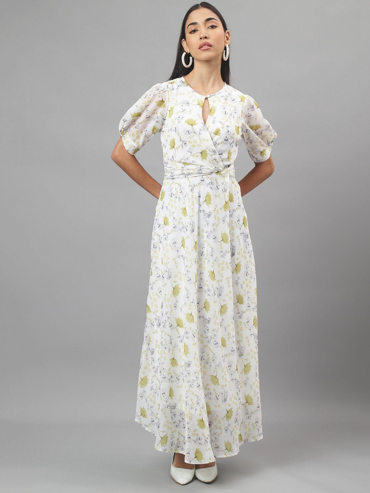 women white color floral print maxi dress