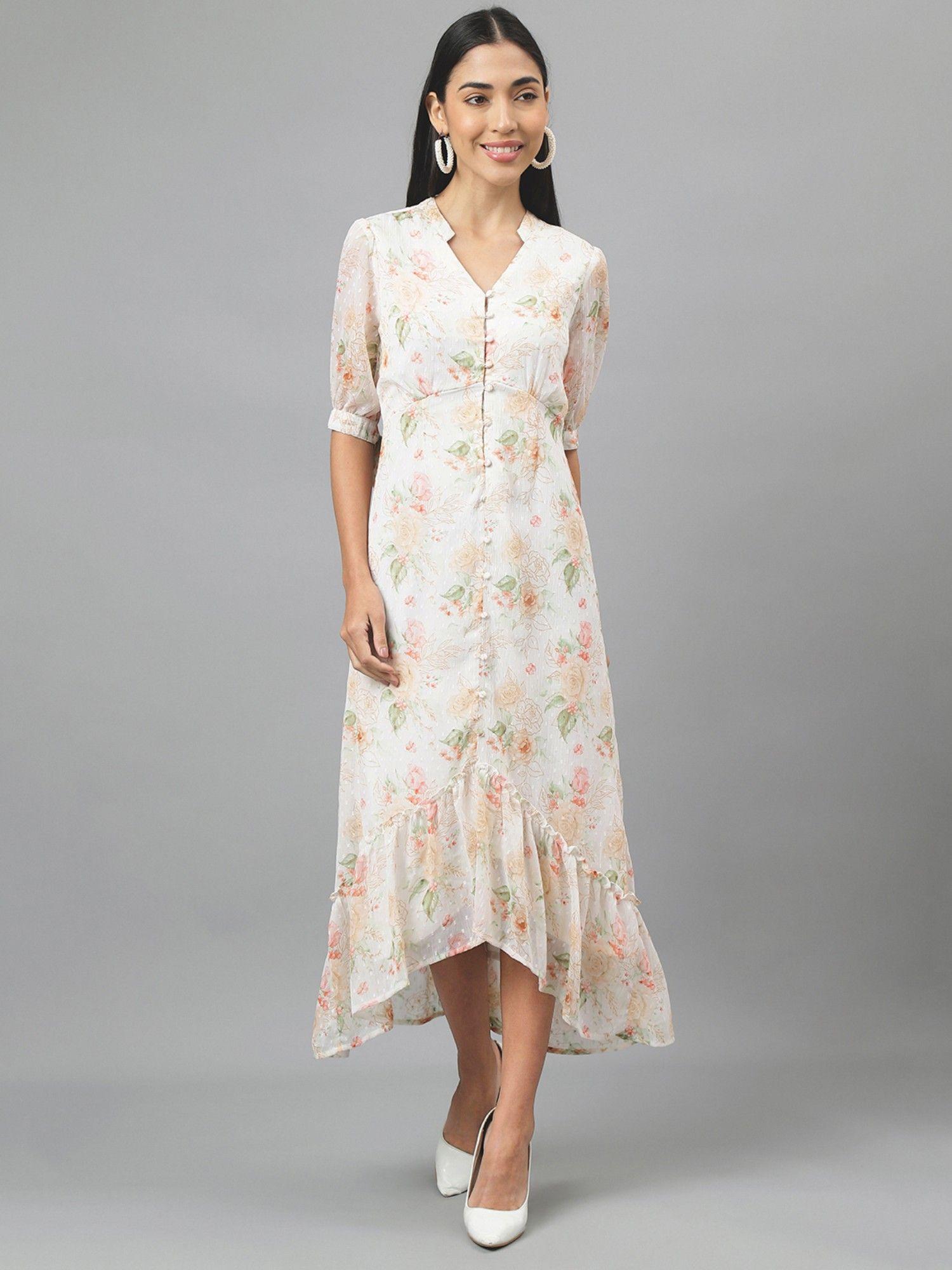 women white color floral print midi dress