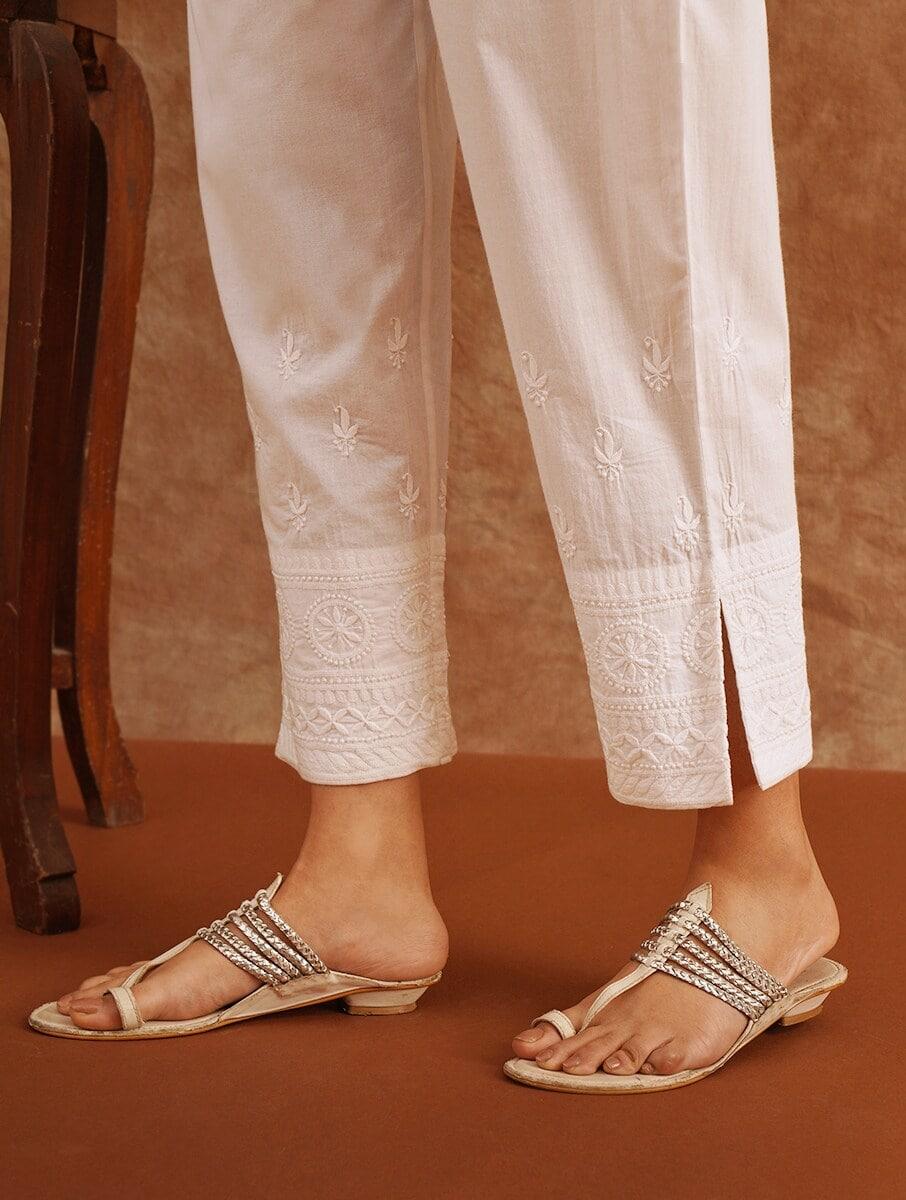 women white cotton ankle length regular fit pants