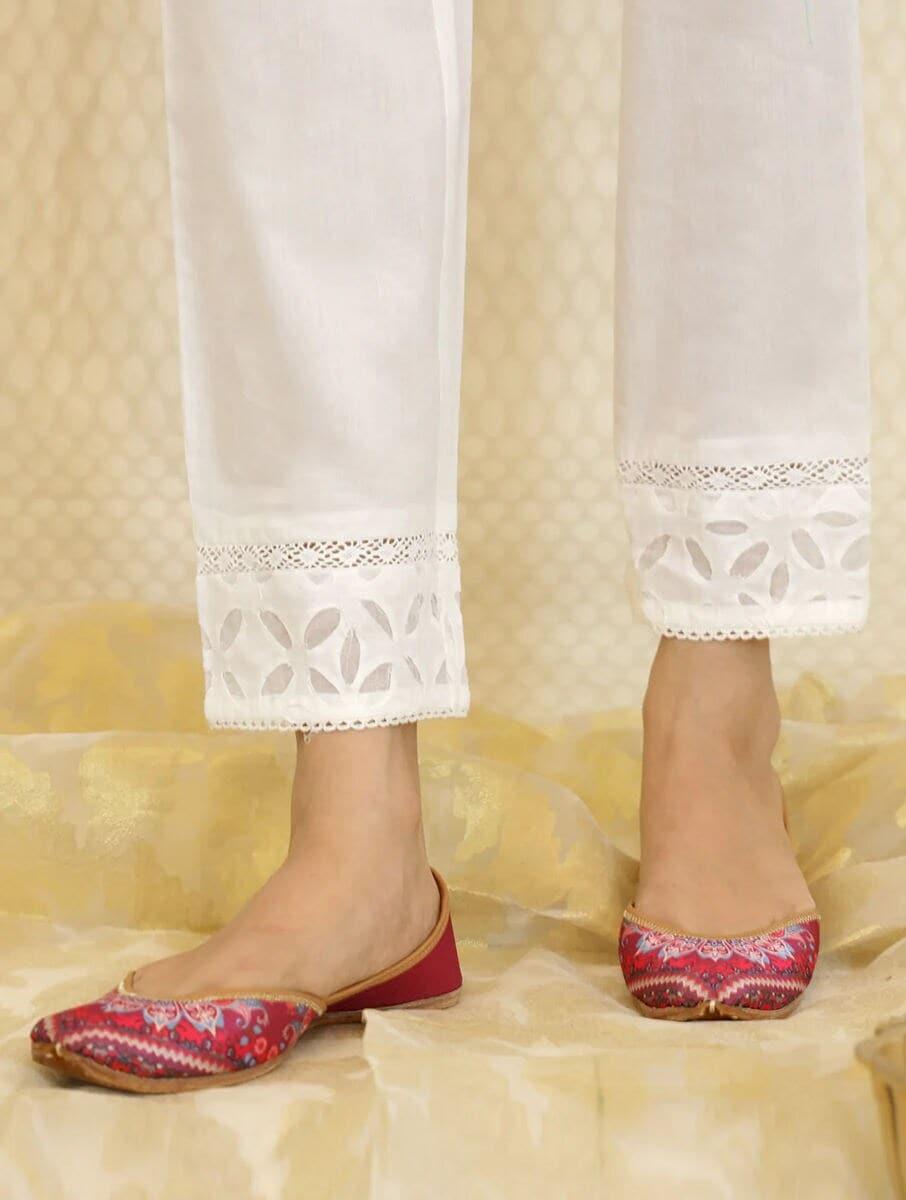 women white cotton cut outs ankle length regular fit pants