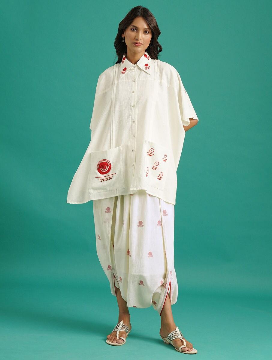 women white cotton embroidered shirt collar kaftan