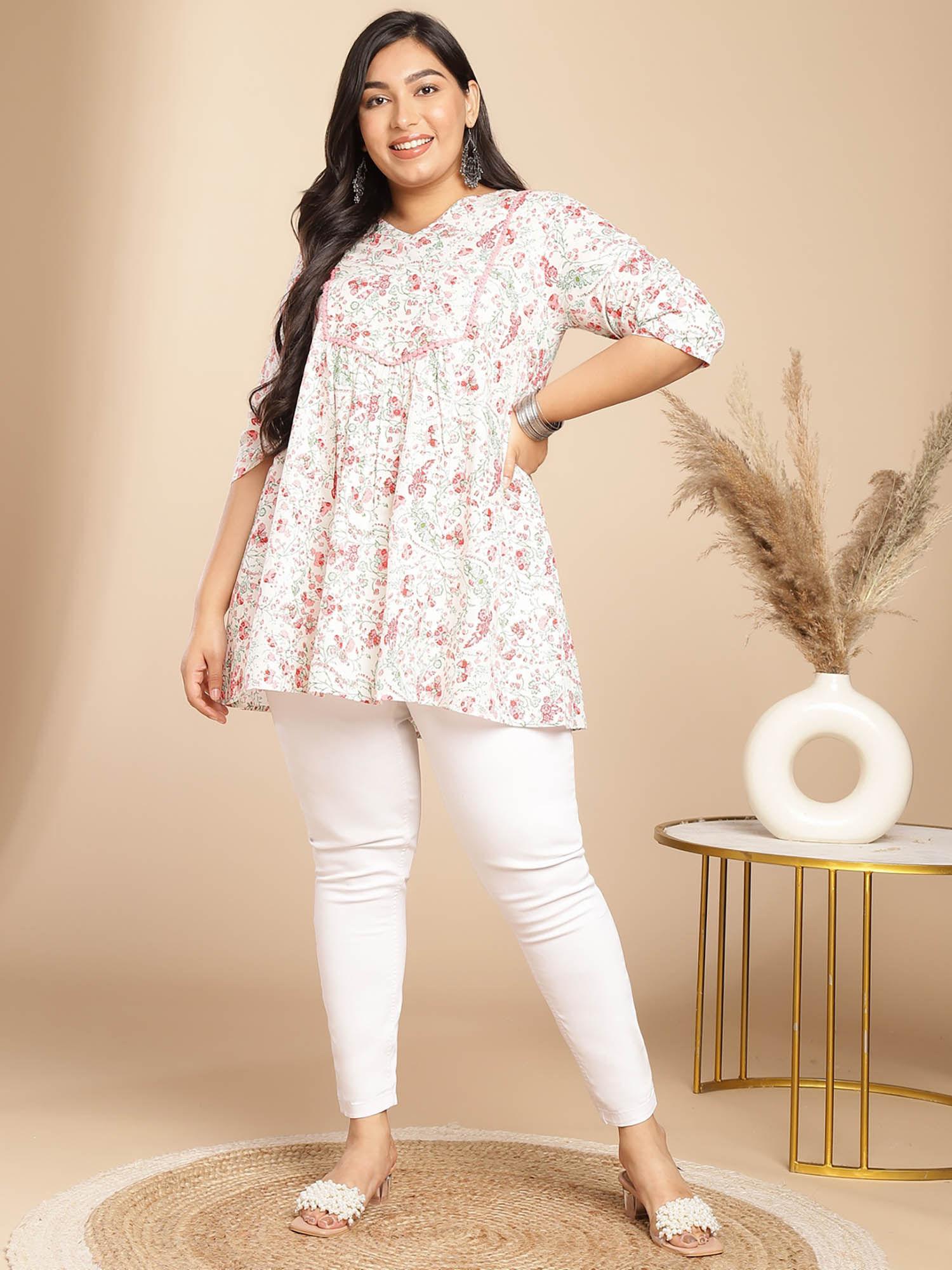 women white cotton floral printed tunic