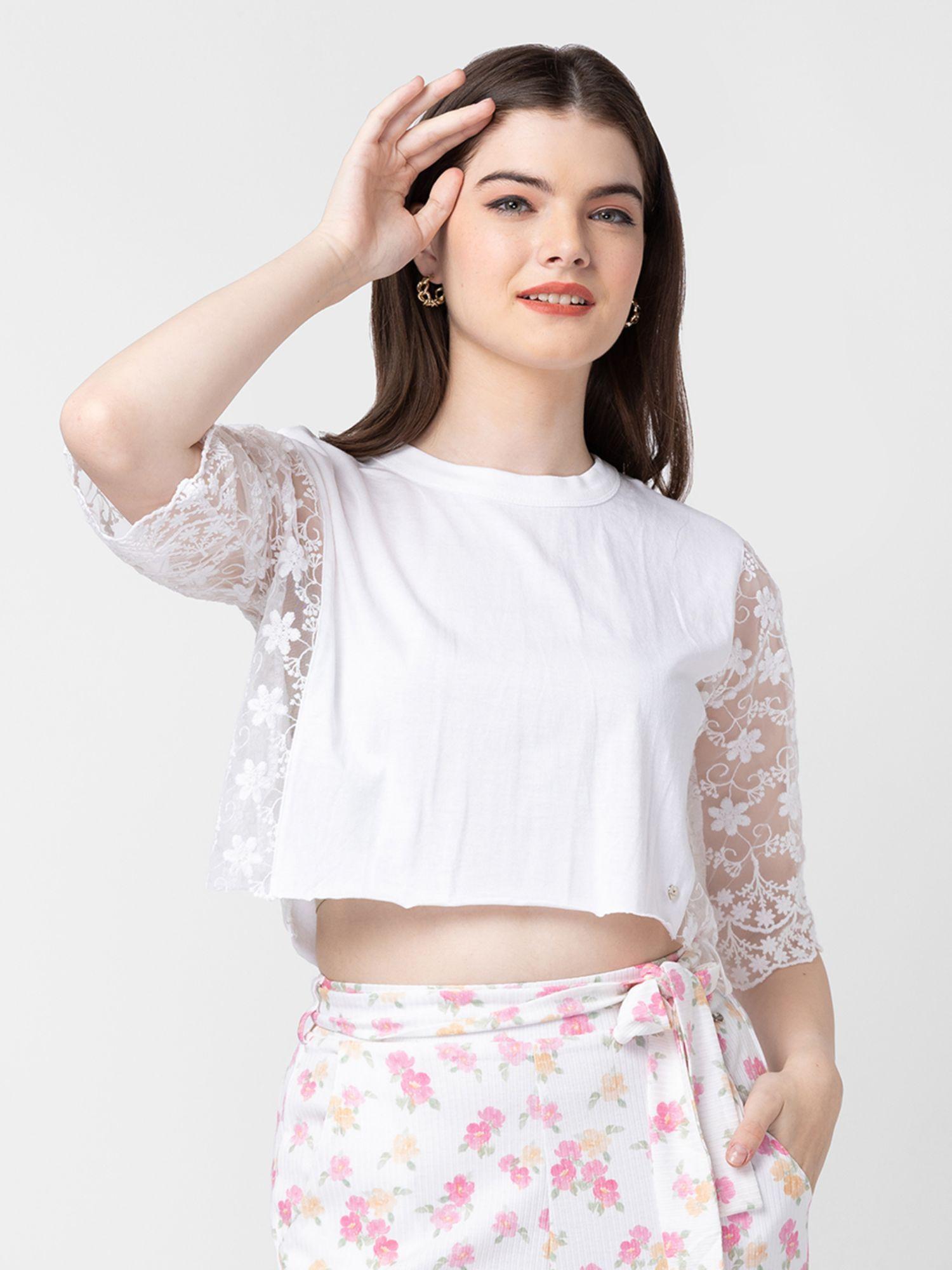 women white cotton plain crop top