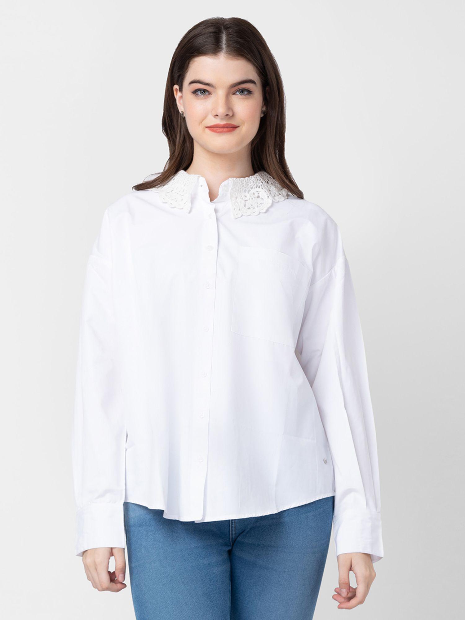 women white cotton regular fit plain shirt