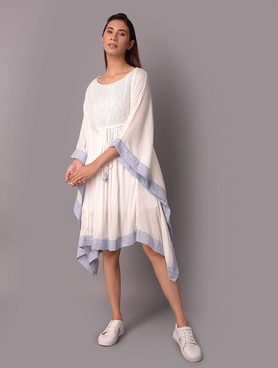 women white cotton solid round neck kaftan