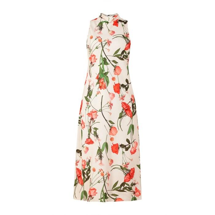 women white cowl neck printed slip dress