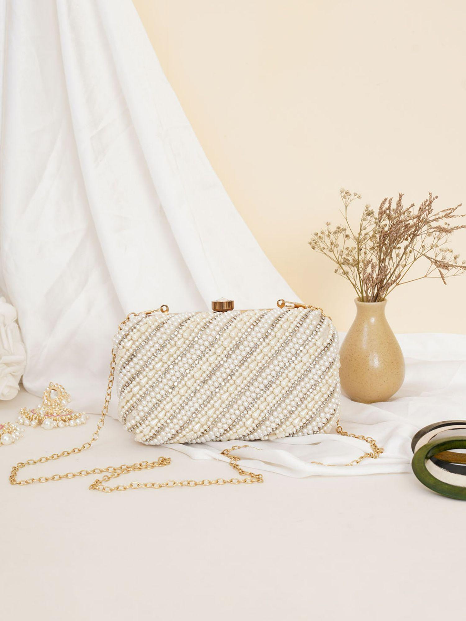 women white embellished box clutch